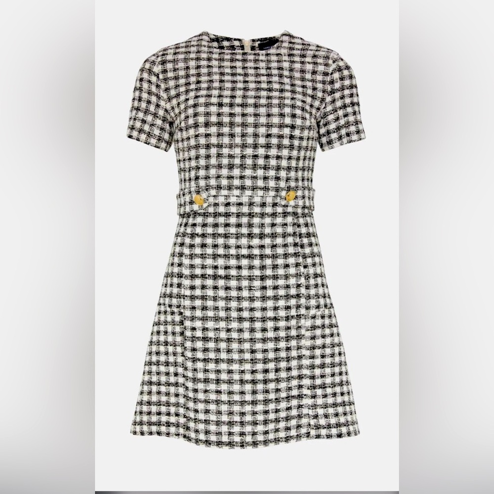 NWT Karen Millen Mono Tweed Peplum Hem Short Dress Size 8, UK 12, EUR 40